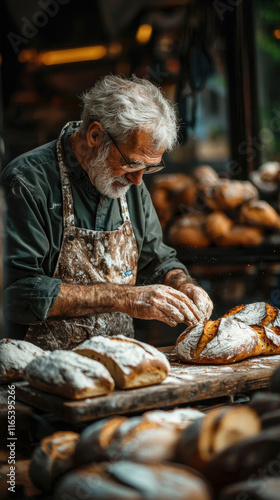 Wallpaper Mural elderly baker crafting artisanal bread with dedication Torontodigital.ca