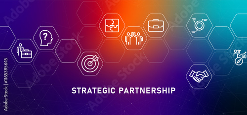 Strategic Partnership business alliance gradient header collaboration between company partner cooperation concept design with icon