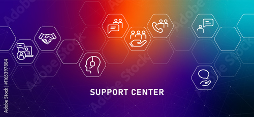Support center gradient header help desk information guidance customer service hotline call m assistance design icon outline illustration