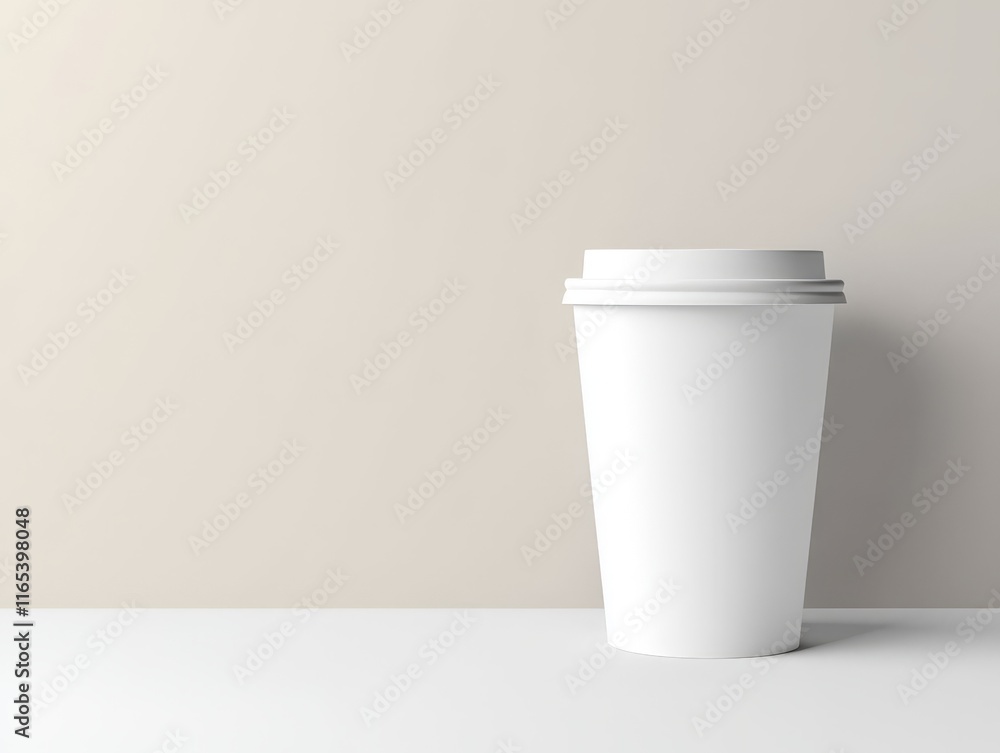 A simple white coffee cup on a clean surface against a neutral background. A simple white coffee cup on a clean surface against a neutral background.