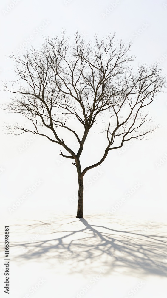 Fototapeta premium Winter Bare Tree Silhouette with Snow and Shadow