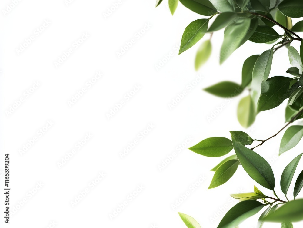 A simple composition of green leaves against a white background, ideal for nature-themed designs. A simple composition of green leaves against a white background, ideal for nature-themed designs.
