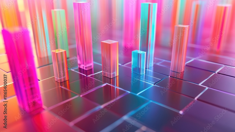 A colorful D bar graph with transparent bars rising from a digital grid, representing stock market data trends, set in a high-tech financial environment. A colorful D bar graph with transparent bars rising from a digital grid, representing stock market data trends, set in a high-tech financial environment.