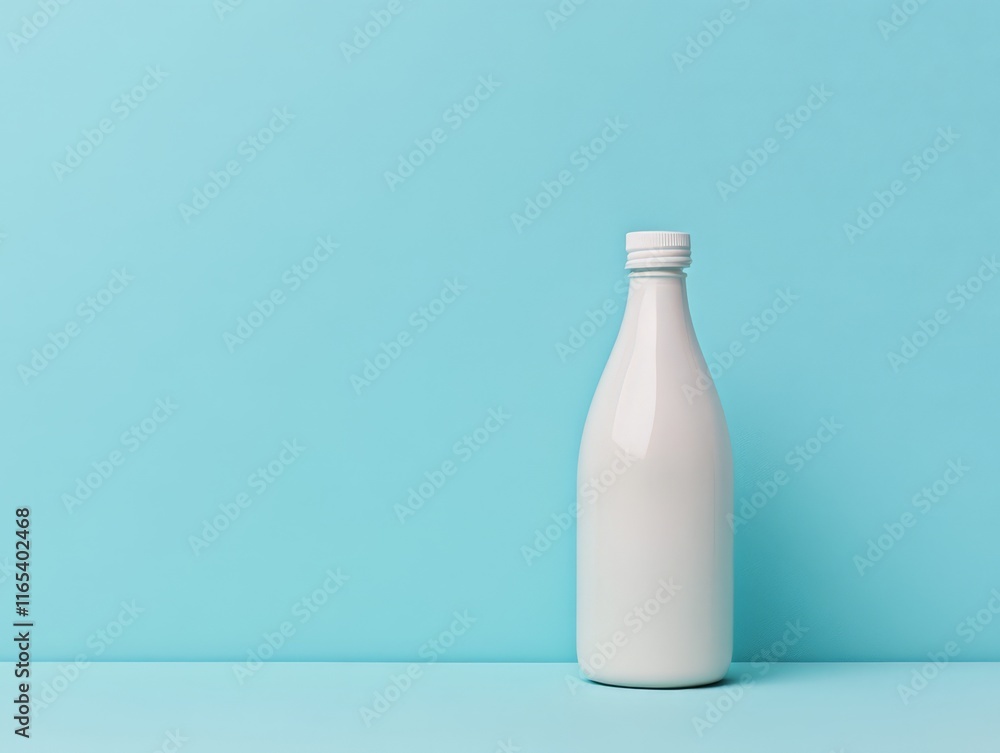 A simple white bottle on a blue background, suggesting a drink or beverage. A simple white bottle on a blue background, suggesting a drink or beverage.