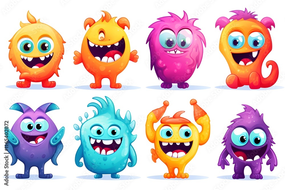 Set of cute cartoon monsters Vector illustration isolated on white background Set of cute cartoon monsters Vector illustration isolated on white background