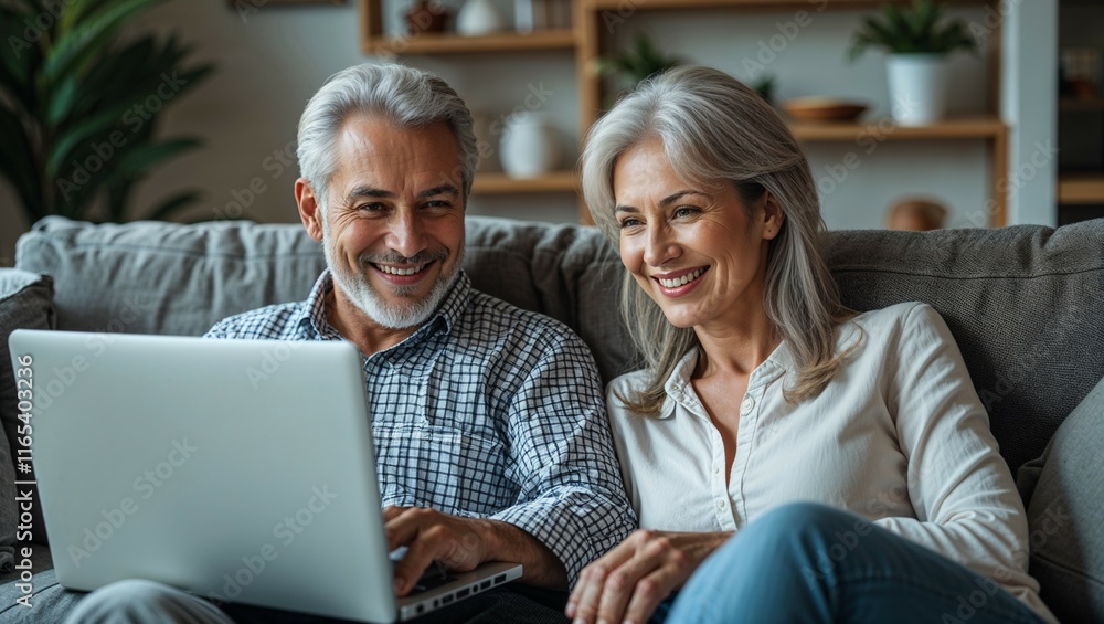Smiling senior couple working together on a laptop at home Smiling senior couple working together on a laptop at home