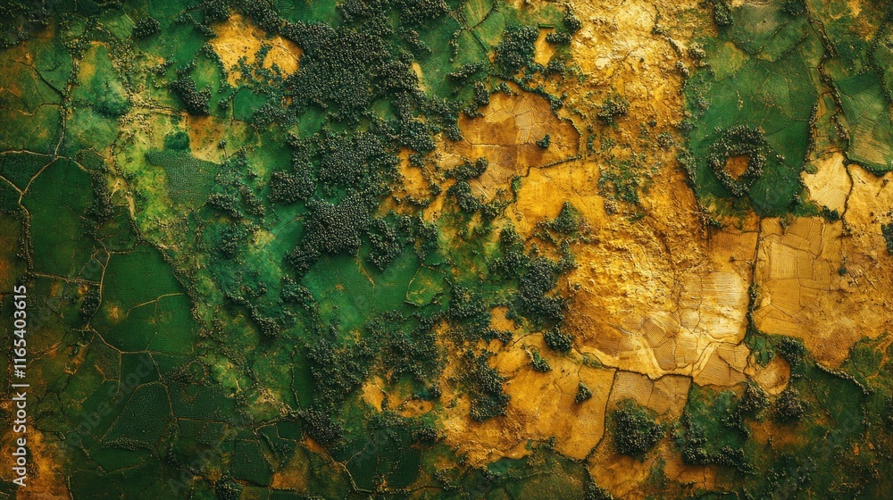 Satellite view of agricultural area showing organic farming patterns Satellite view of agricultural area showing organic farming patterns