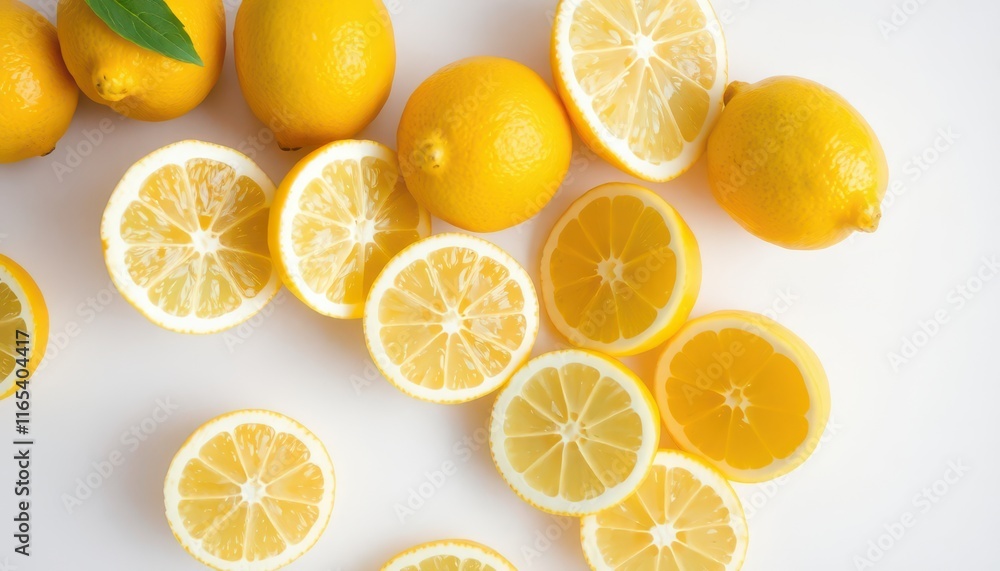 Obraz premium there are many lemons and lemon slices on a white surface