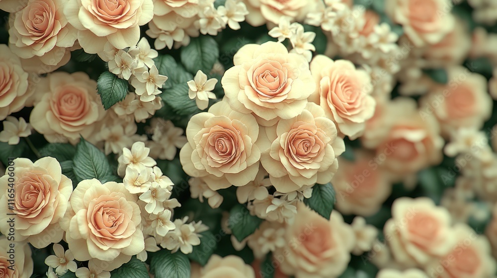Fototapeta premium Peach roses and small white flowers.