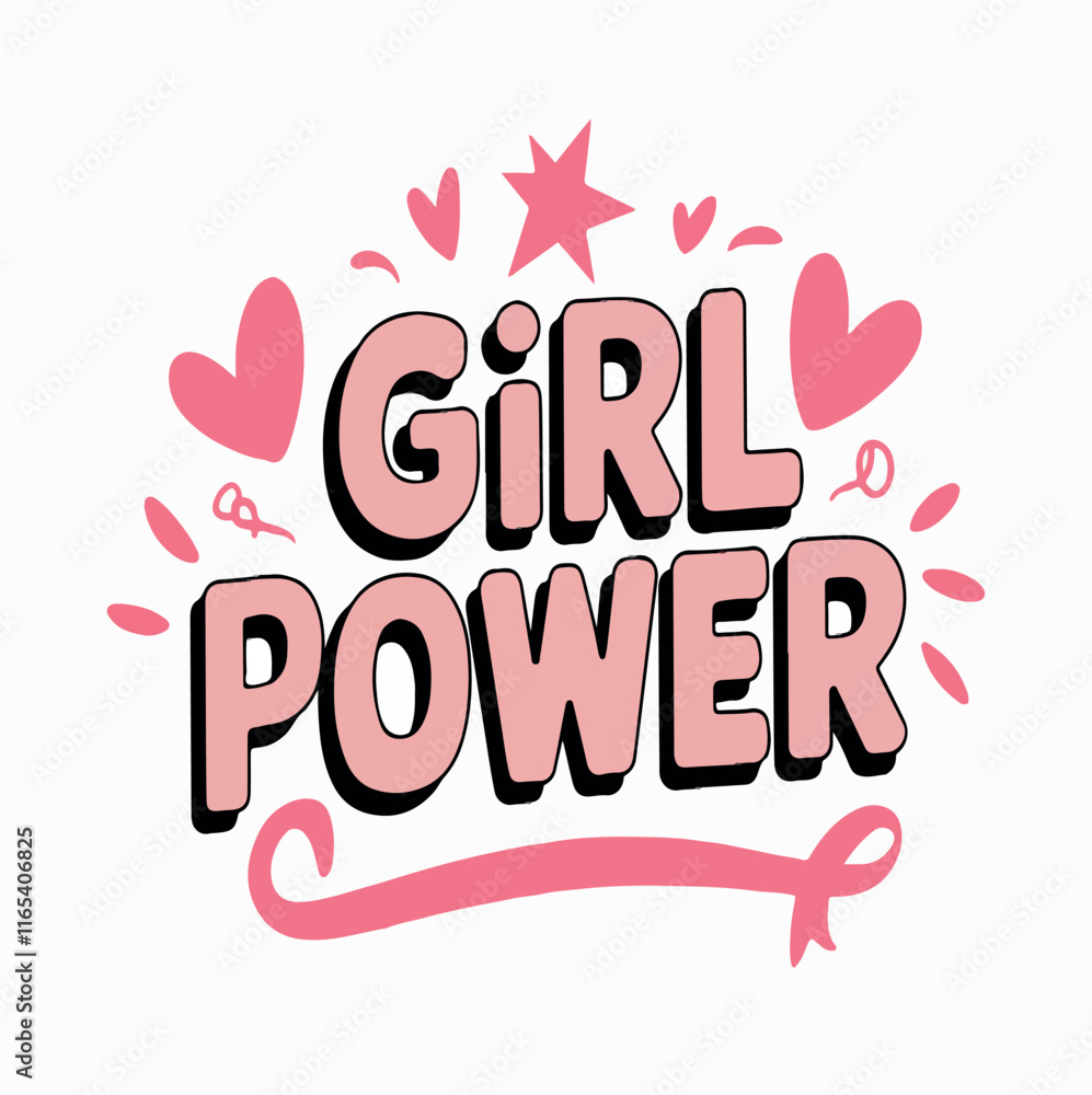 Fototapeta premium power, girl, text, feminism, woman, background, font, illustration, message, inspirational, vector, concept, lettering, slogan, phrase, trendy, quote, beautiful, typography, 60s, mouth, print, flower,
