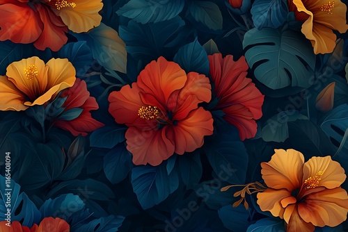 Wallpaper Mural vibrant exotic flowers in a seamless, bold color-rich design  Torontodigital.ca