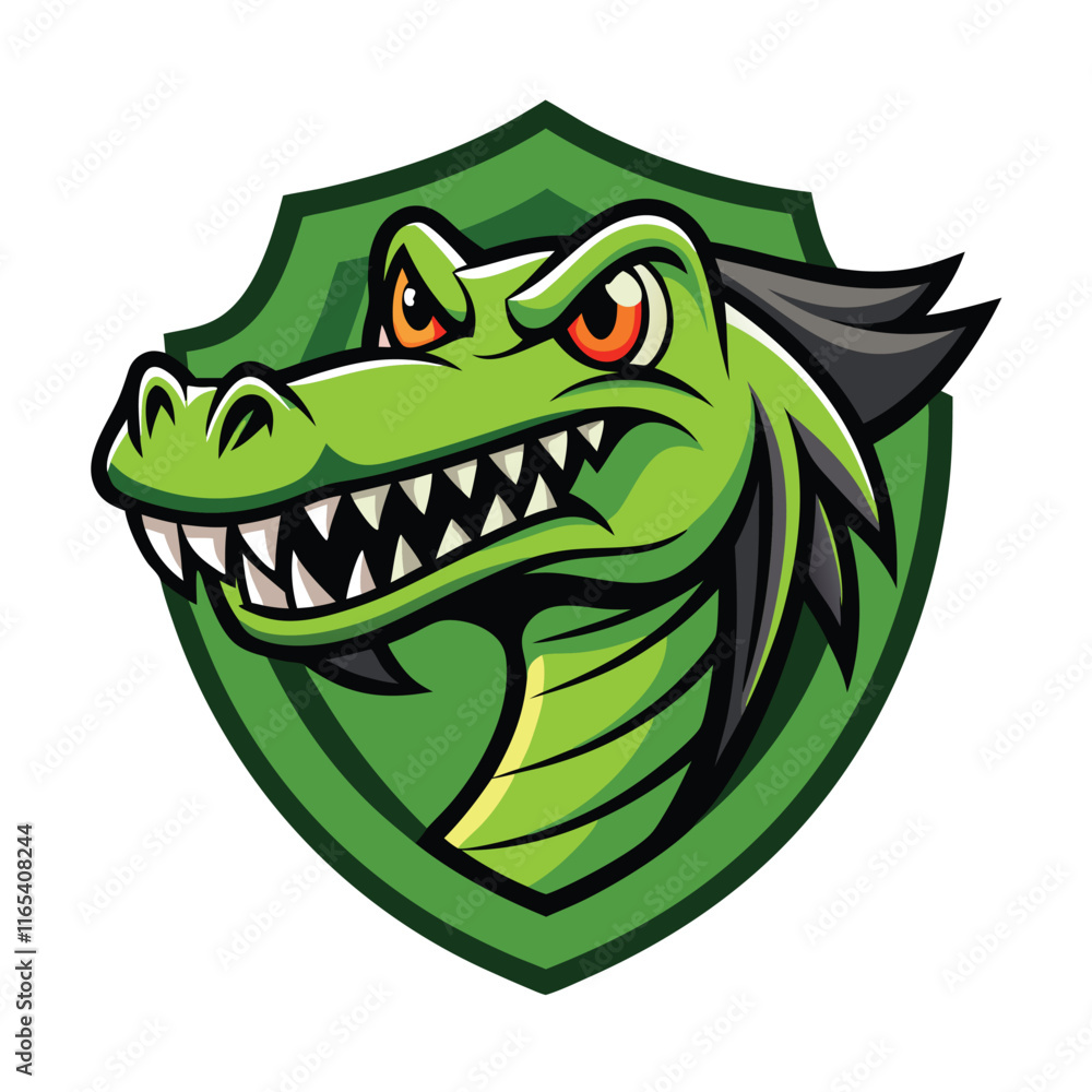 Fototapeta premium Fierce Green Crocodile Dragon Mascot Logo