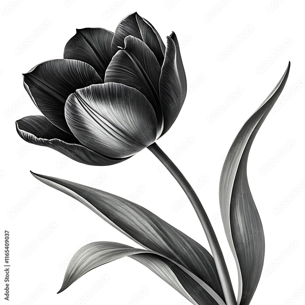 Tulip flower silhouette with white background Tulip flower silhouette with white background