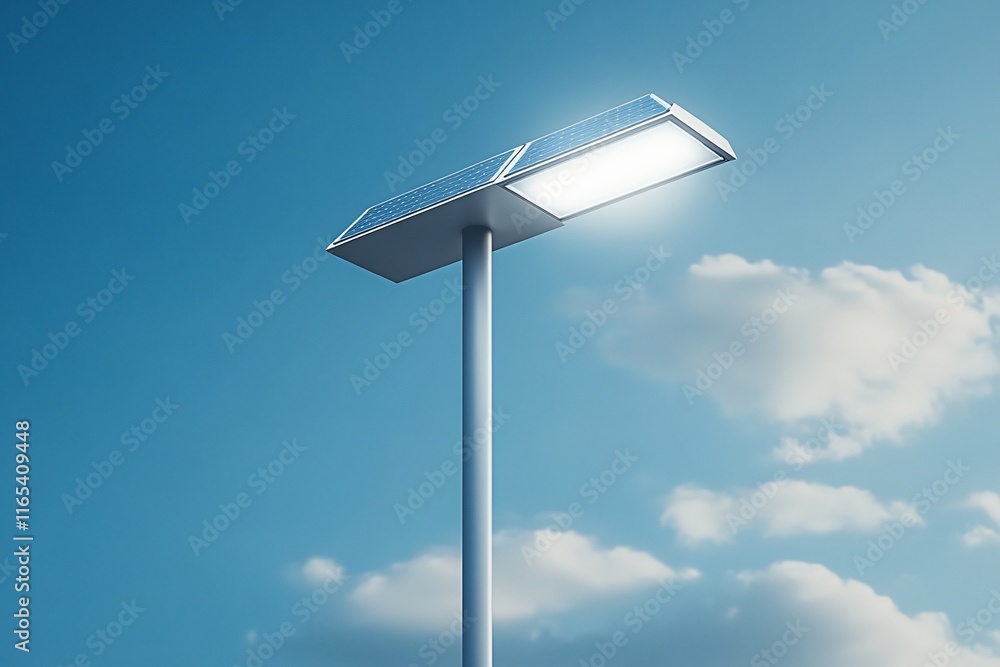 Solar-powered street light against a blue sky. Solar-powered street light against a blue sky.