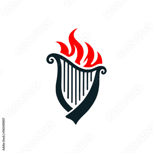 harp with fire musical instrument logo vector illustration template design