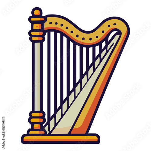 harp musical instrument vintage harmony flat color vector illustration template design