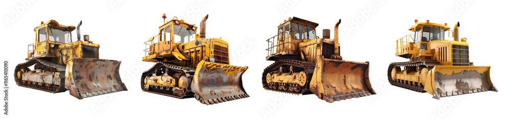 3D Rendering Pack of a Construction Bulldozer on Transparent Background 3D Rendering Pack of a Construction Bulldozer on Transparent Background