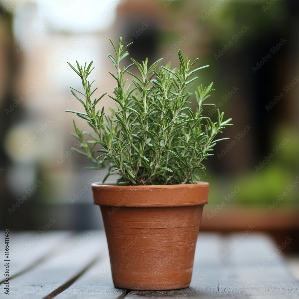 Fototapeta premium Focus on rosemary in a pot.