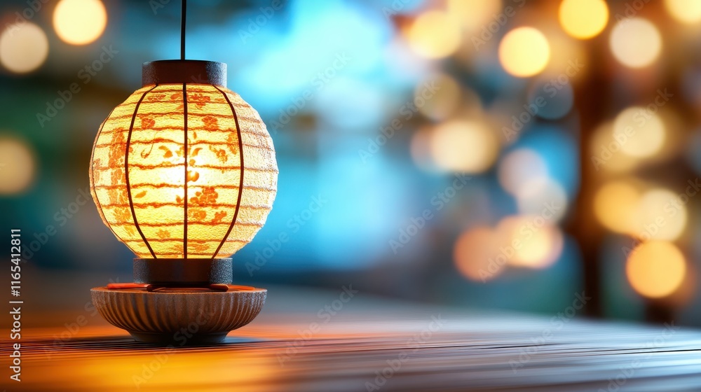 Fototapeta premium Beautifully Crafted Lantern Illuminating Soft Background Lights