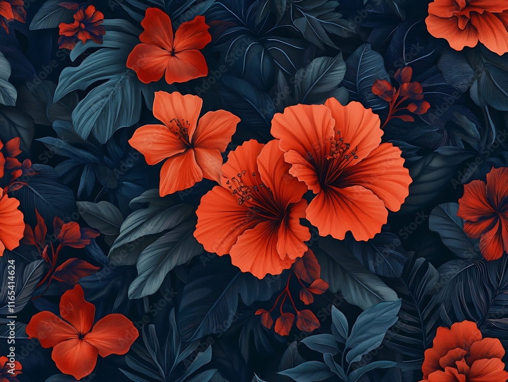 custom made wallpaper toronto digitalbright tropical flowers in a bold, seamless pattern with deep contrasting colors 