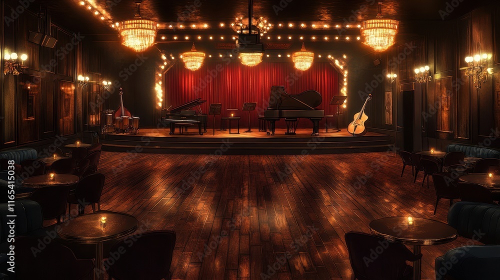 Obraz premium Amber lights create warm ambiance in jazz club decor