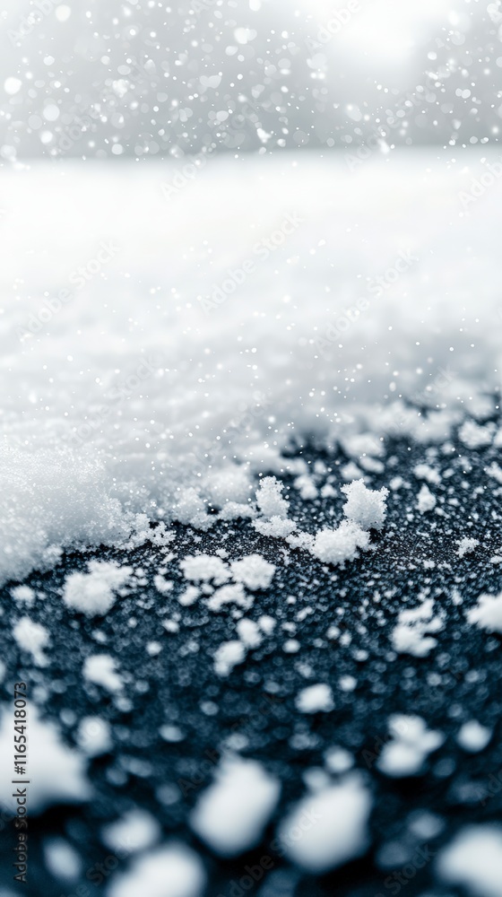 Winter Wonderland Snowflakes Falling on Dark Surface Snowy Background Image Winter Wonderland Snowflakes Falling on Dark Surface Snowy Background Image