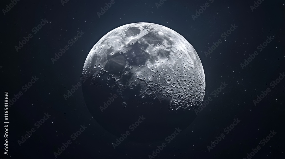 Celestial Moon in Deep Space, A Stunning View of the Lunar Surface Celestial Moon in Deep Space, A Stunning View of the Lunar Surface