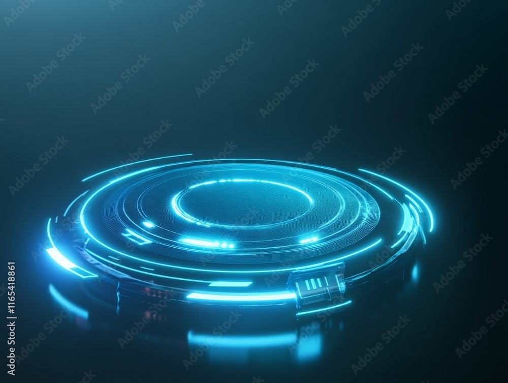 Fototapeta premium A futuristic circular interface with glowing blue accents, suggesting advanced technology.