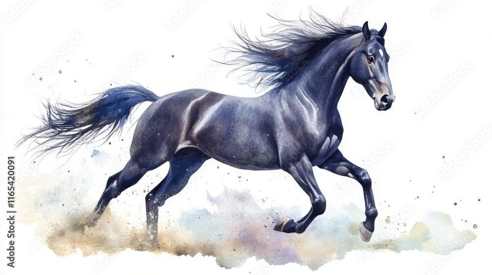 Obraz premium Majestic Running Horse Watercolor Painting - Breathtaking Artistic Masterpiece