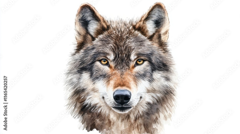 Fototapeta premium Majestic Wolf Portrait: Watercolor Masterpiece of Nature's Beauty