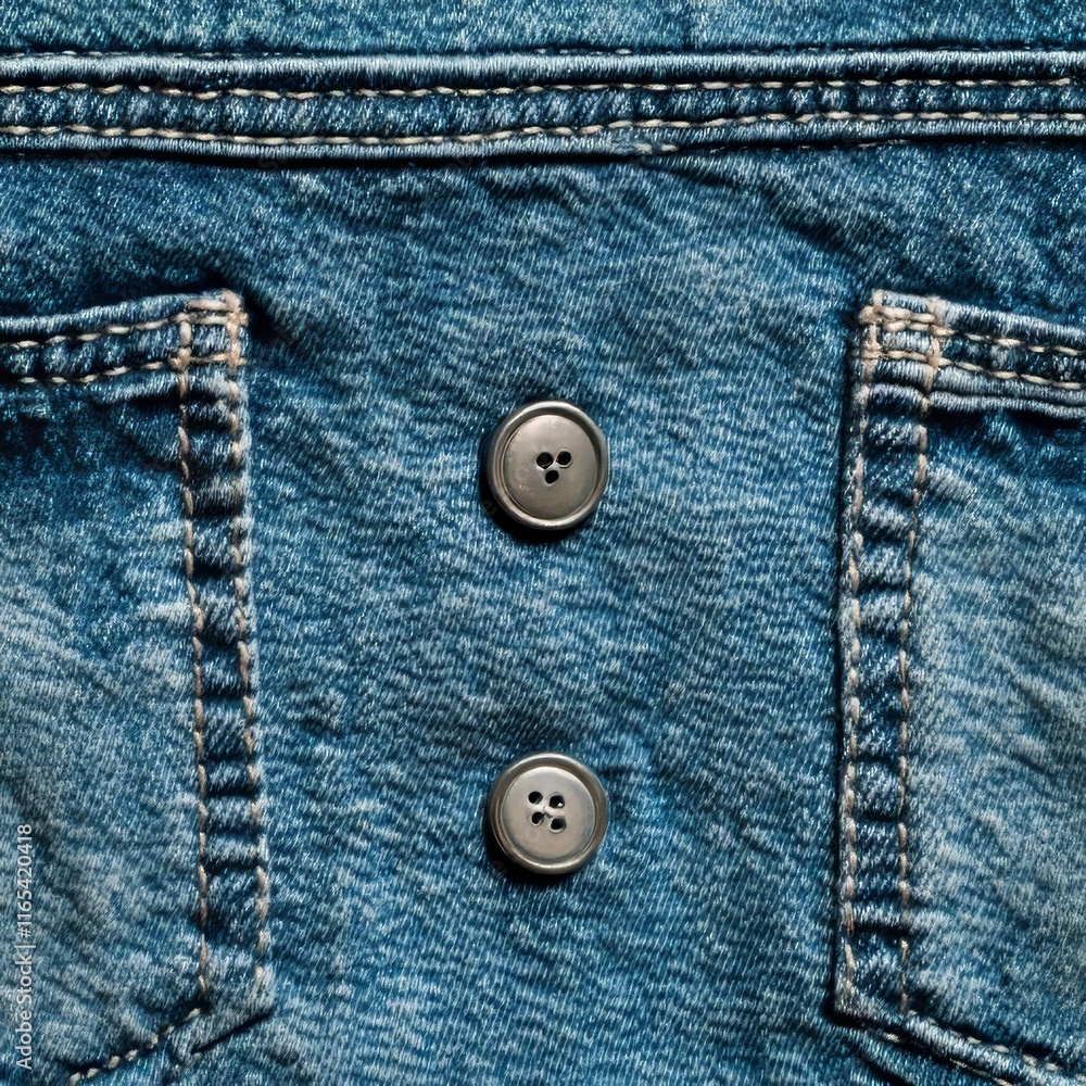 Blue washed faded jeans made of cotton fabric with seams, clasps, buttons and rivets Blue washed faded jeans made of cotton fabric with seams, clasps, buttons and rivets