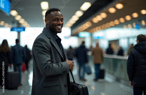 Obraz na płótnie A welldressed man wearing a formal suit is standing at an airport w salonie