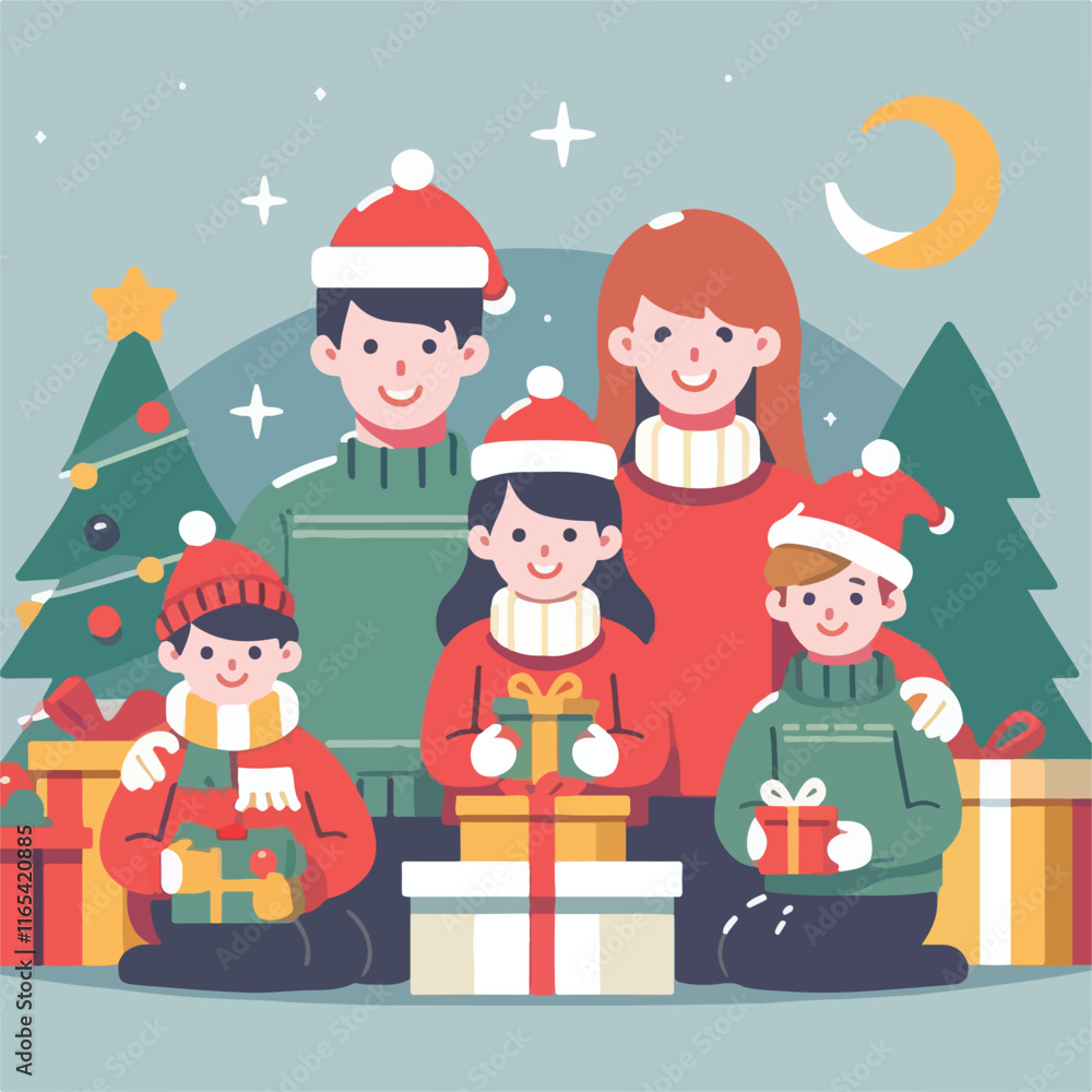 vector image of family photo on Christmas day vector image of family photo on Christmas day