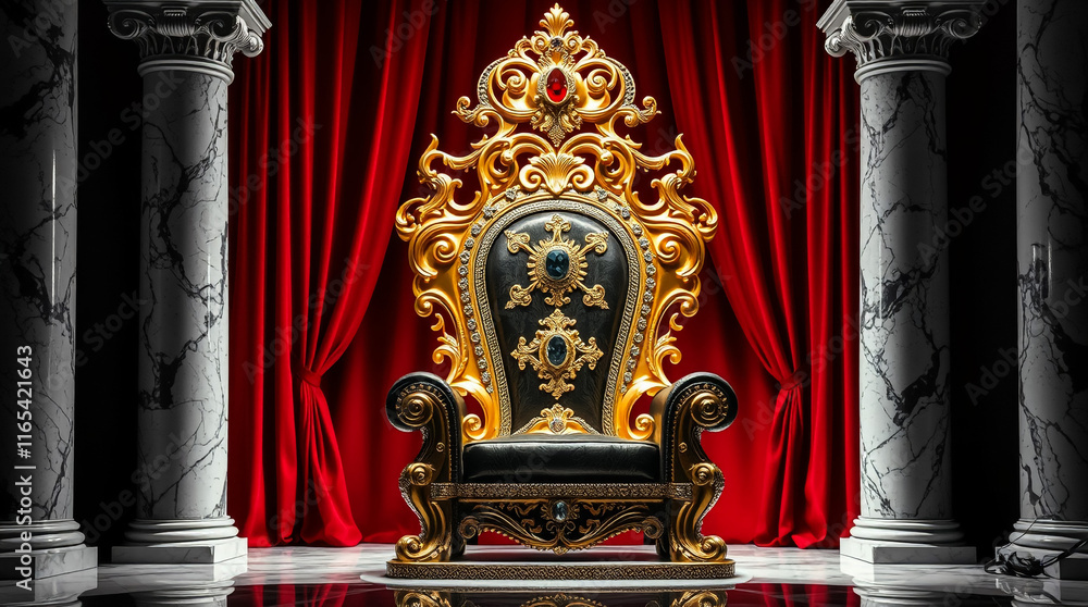 Fototapeta premium Luxurious golden throne room with velvet seats and royal decor