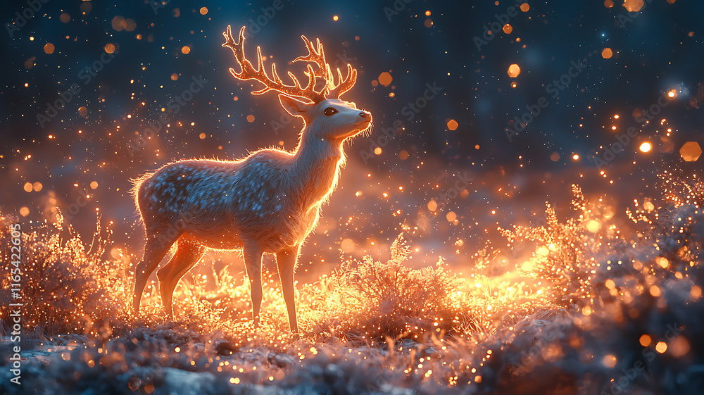 Albino Deer Illuminated in a Magical Forest of Fireflies Albino Deer Illuminated in a Magical Forest of Fireflies