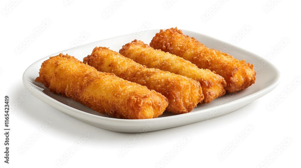 Golden Fried Food Rolls Served on White Plate Golden Fried Food Rolls Served on White Plate