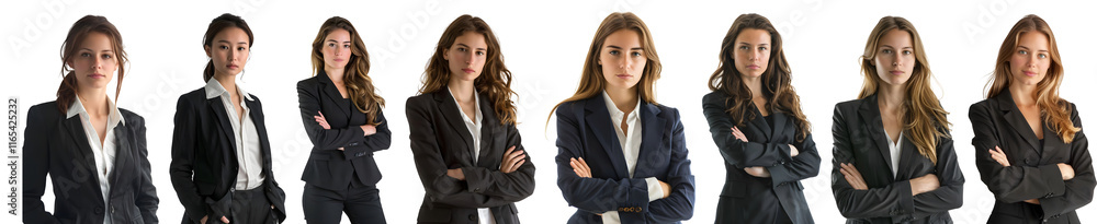 Pack of Business Woman Standing With Crossed Arms on Transparent background Pack of Business Woman Standing With Crossed Arms on Transparent background