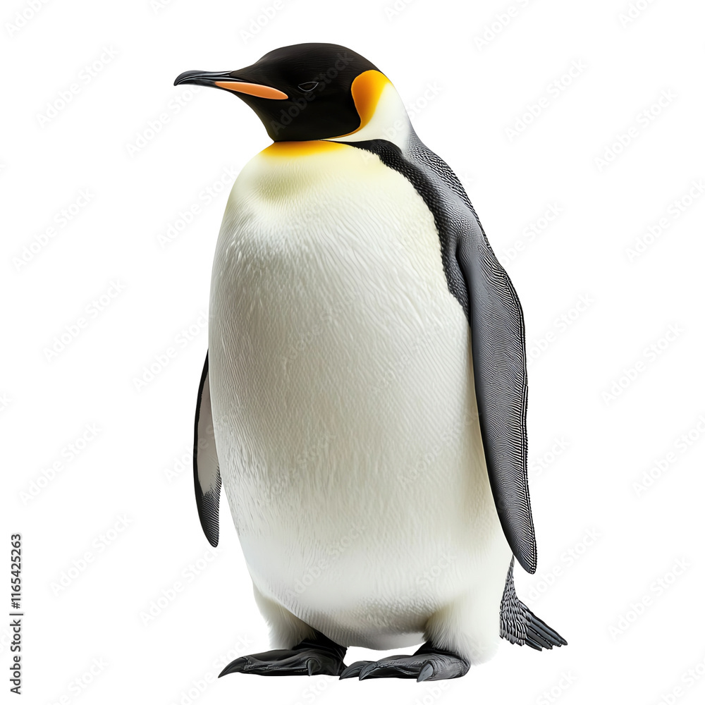 Fototapeta premium A majestic emperor penguin standing gracefully, showcasing its unique colors and natural beauty in a captivating pose.