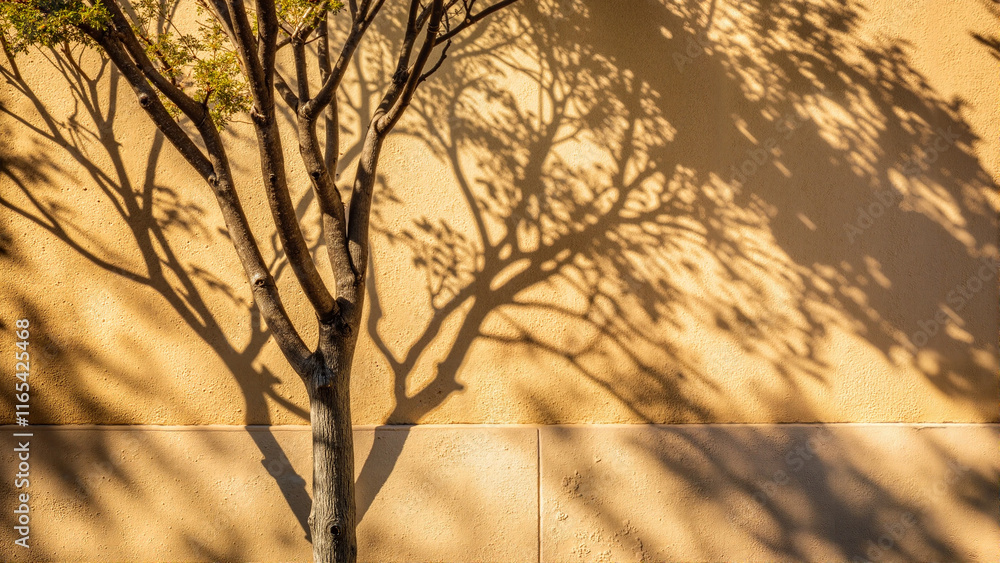 Obraz premium Tree shadows on sunny golden background