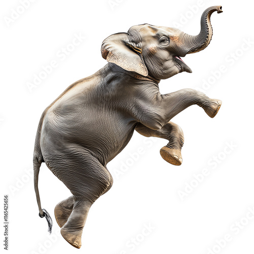 Wallpaper Mural A playful elephant captured mid-leap, showcasing its strength and grace in a dynamic pose against a plain background. Torontodigital.ca