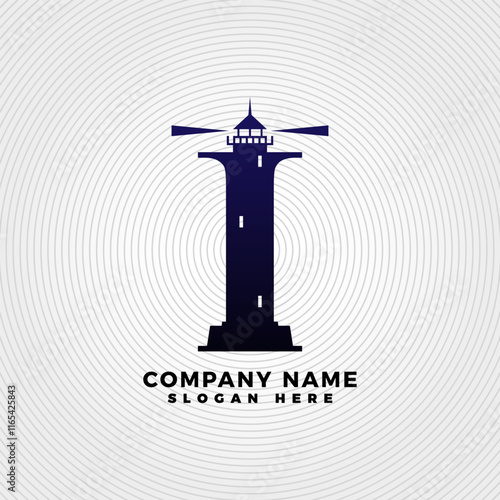 Lighthouse blended with letter I logo template. Lighthouse logo with letter combination