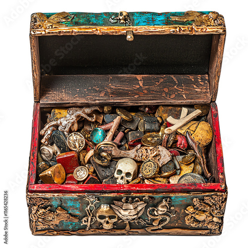 An intricately designed treasure chest filled with various unique and intriguing artifacts and collectibles. photo