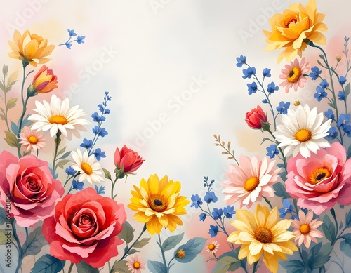 Vibrant Floral Bouquet: A Romantic Watercolor Painting