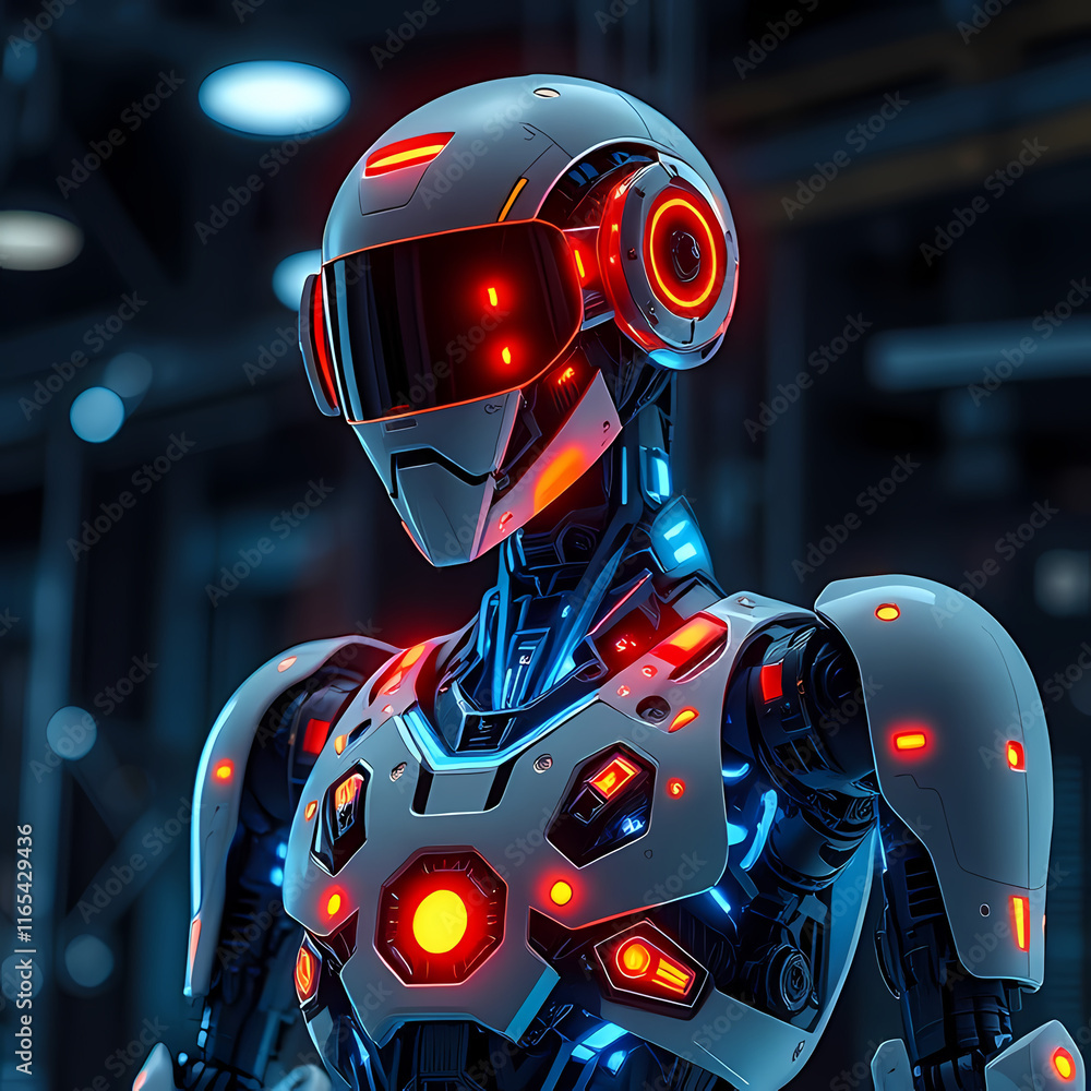 Futuristic Robot with Illuminated Eyes in a Neon Urban Background
Futuristic Robot with Illuminated Eyes in a Neon Urban Background