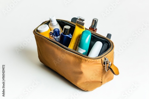 A stylish and organized toiletry bag. Perfect for travel or daily use. Keep your cosmetics neatly stored and accessible. Ideal for both men and women. Generative AI