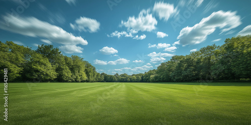 Serene landscape scene lush green field nature photography vibrant atmosphere wide angle view tranquil setting for relaxation