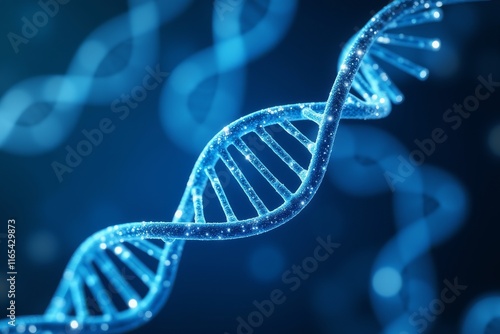 Stunning Close-Up View of Glowing DNA Strand on Blue Background