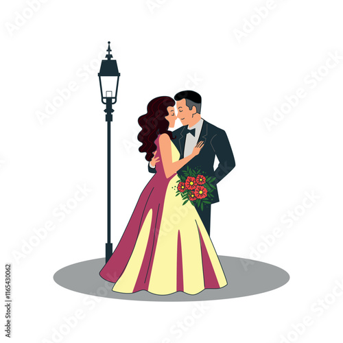 Cute Wedding Couple Character Illustration 