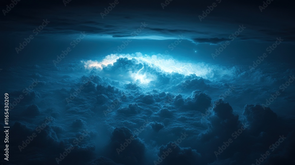 Dramatic storm clouds illuminated by lightning. Dramatic storm clouds illuminated by lightning.