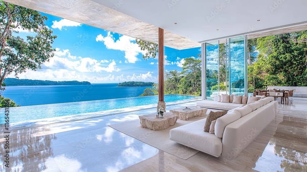 Fototapeta premium Oceanfront Luxury Villa: Tranquil Escape 